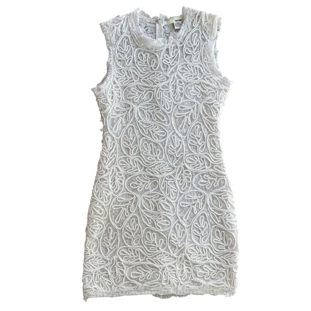 Sans Souci Junior Large White Lace Textured Mini Sleeveless Party Cocktail Dress